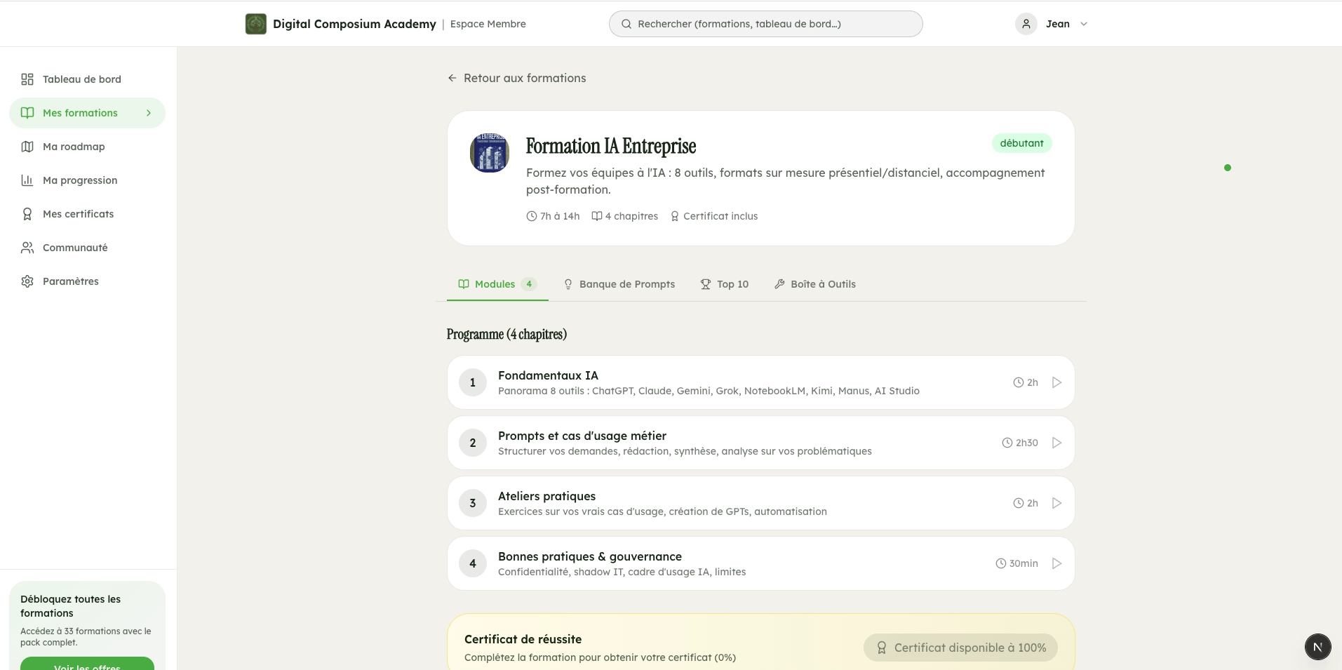 Formation IA IA Entreprise - module