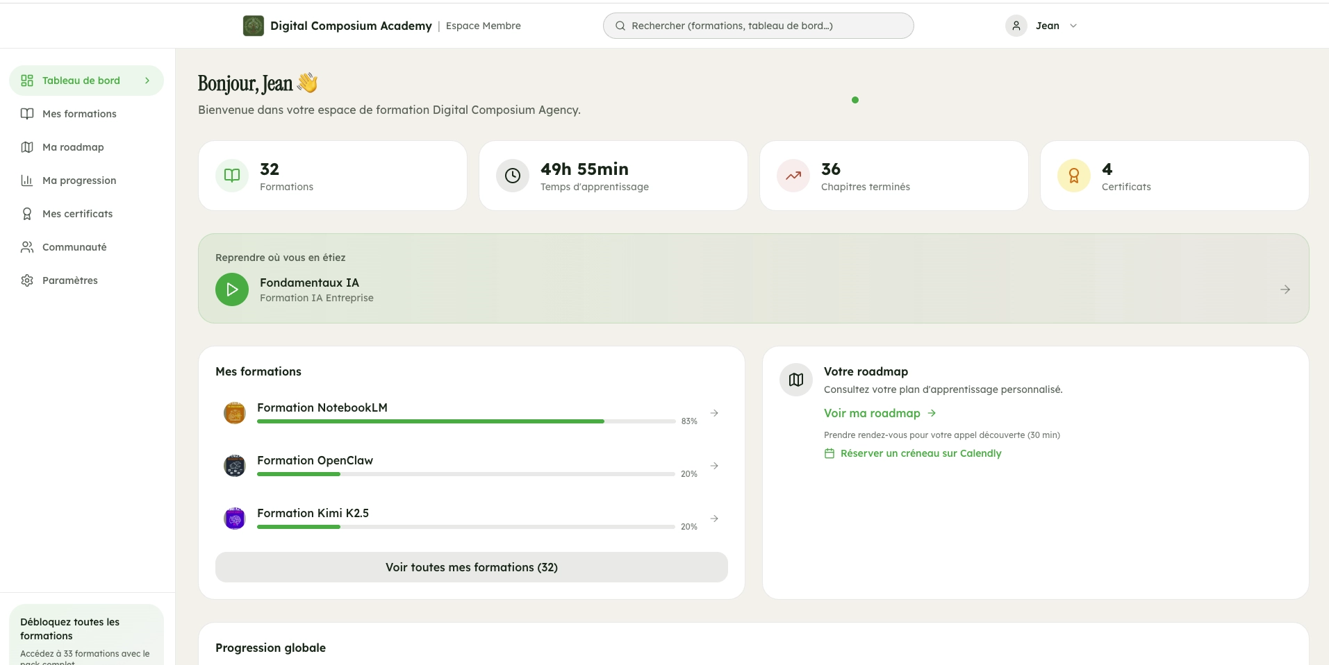 Dashboard formation IA