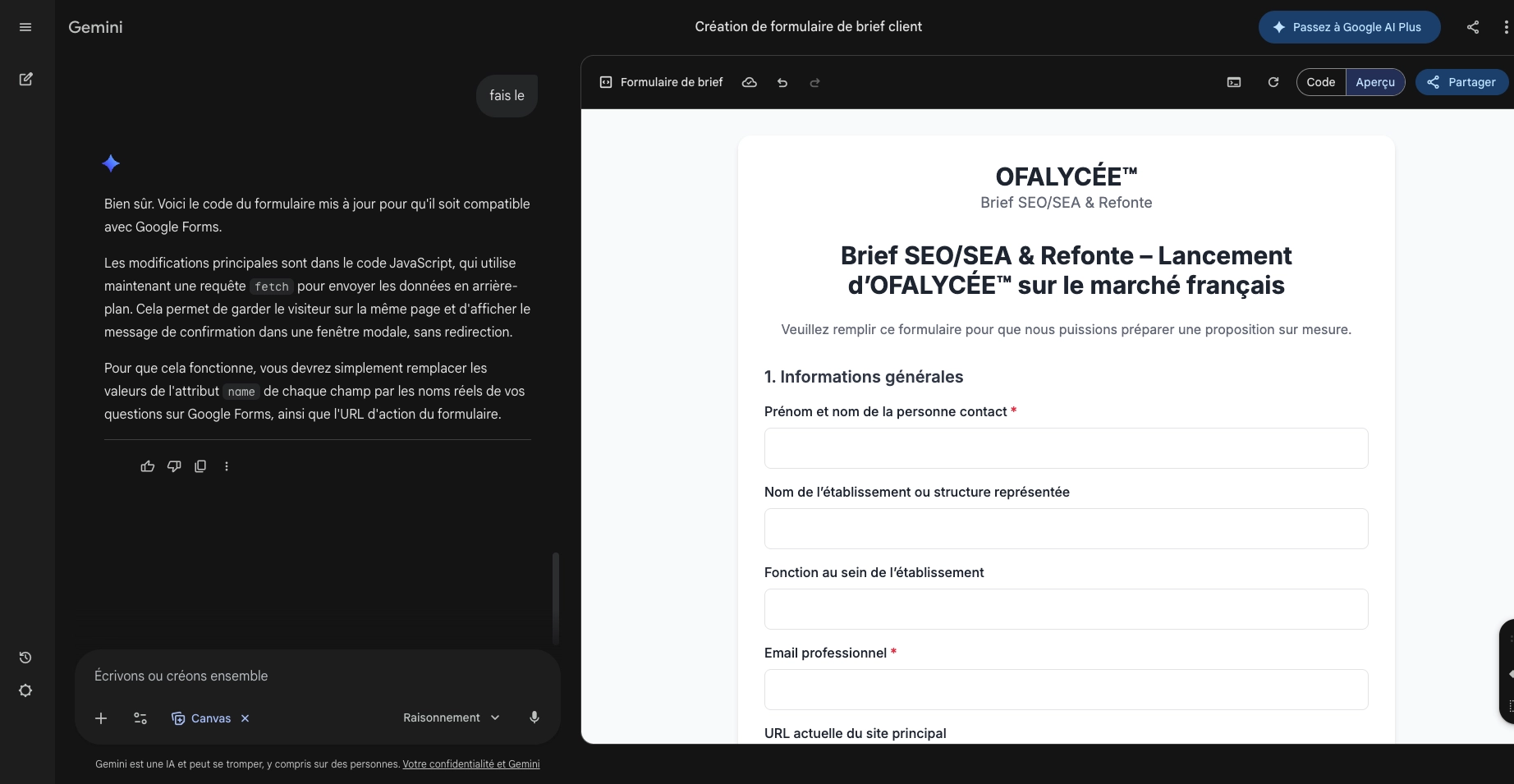 Projet Marie C. réalisé avec Gemini Canvas