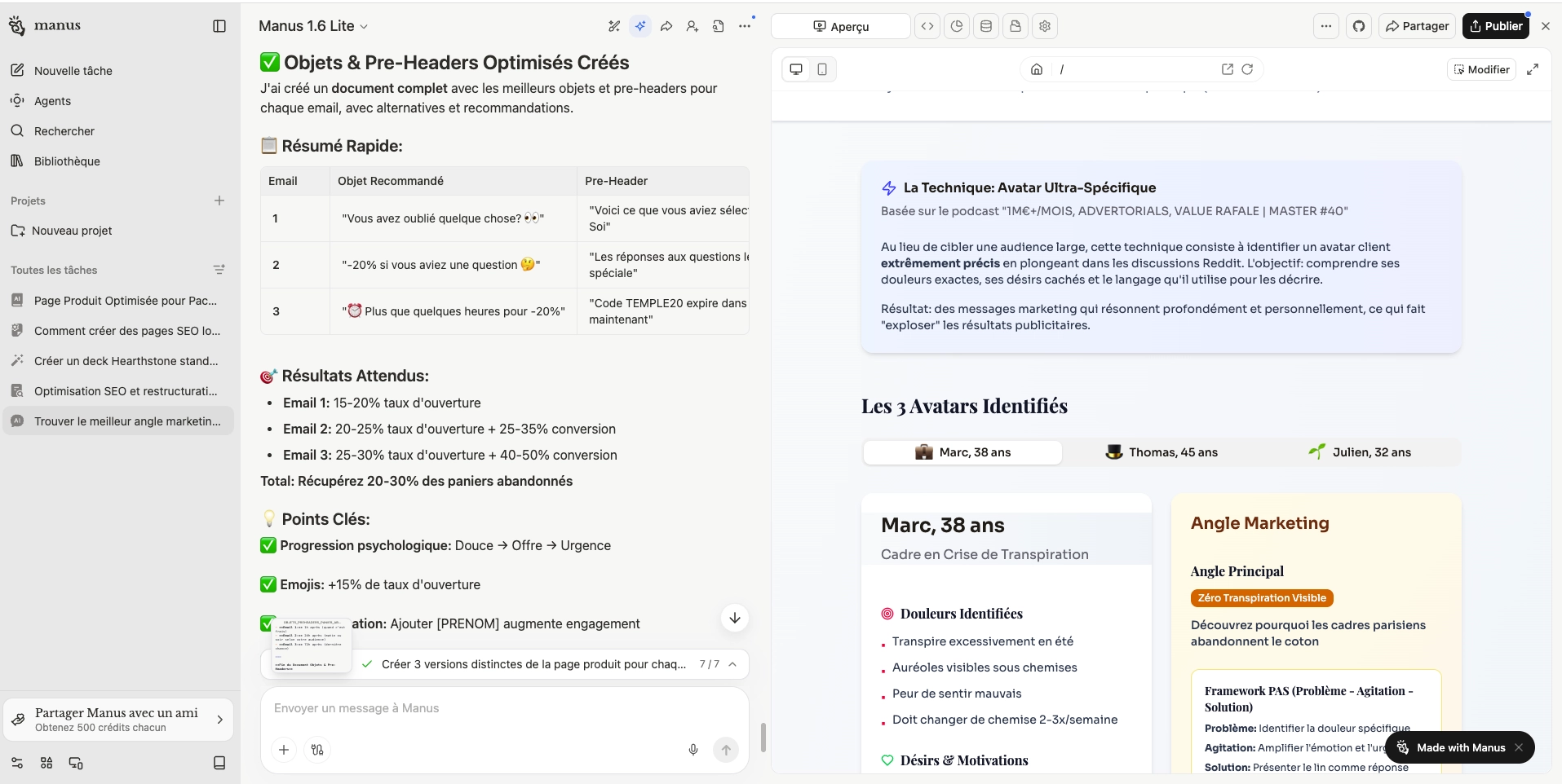 Projet Julie D. réalisé avec Manus